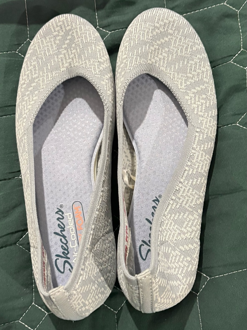 Skechers Women's Neutral Light Gray Knit Slip-On Ballet Flats